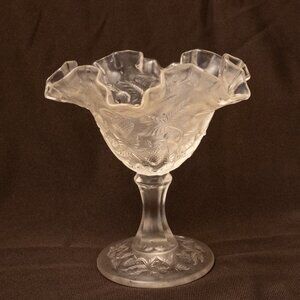 Vintage Fenton Art Glass Inverted Strawberry Ruffled Compote Dish